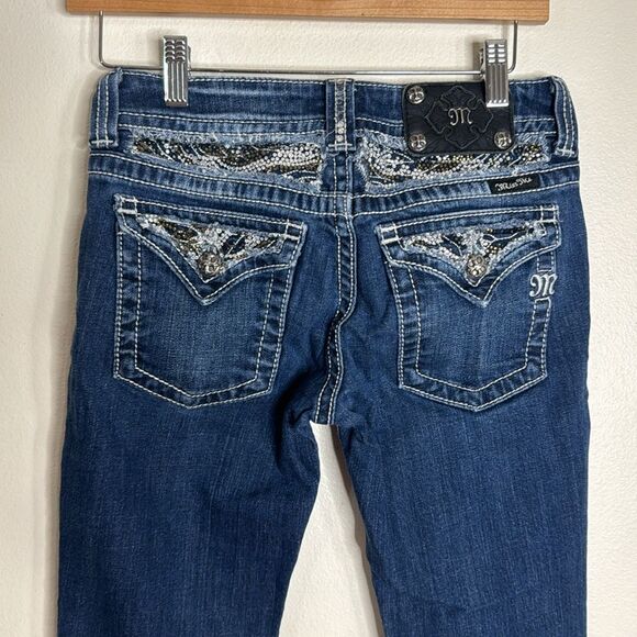 Miss Me ladies bootcut denim jeans with studded bling gem pockets size 27 - Picture 11 of 15